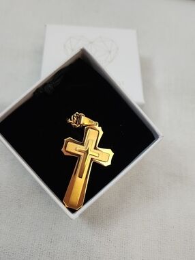 Mens Goldtone Stainless Steel Cross and Chain